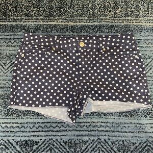 Short Polka Dot Shorts with Raw Hem (Navy Blue w White Polka Dots)